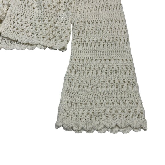 L Space Cardigan L White Crochet Open Knit Cropped Tie Front‎ Boho Hippie Beach - Picture 3 of 11